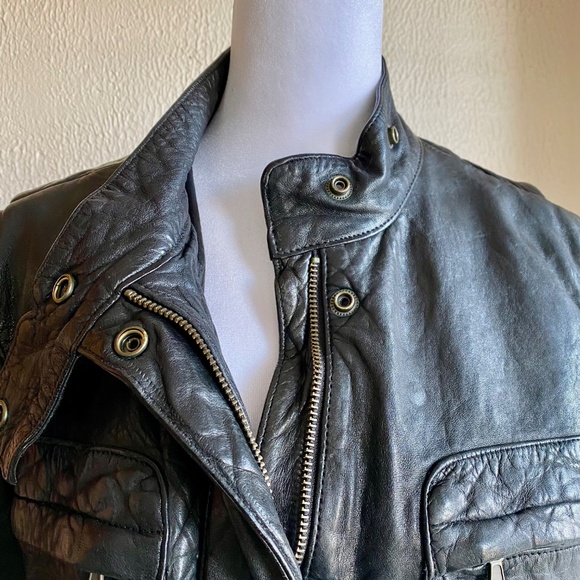 Vintage Gap black leather belted jacket, zipper and snap front Size M *LIKE NEW* - Picture 6 of 16